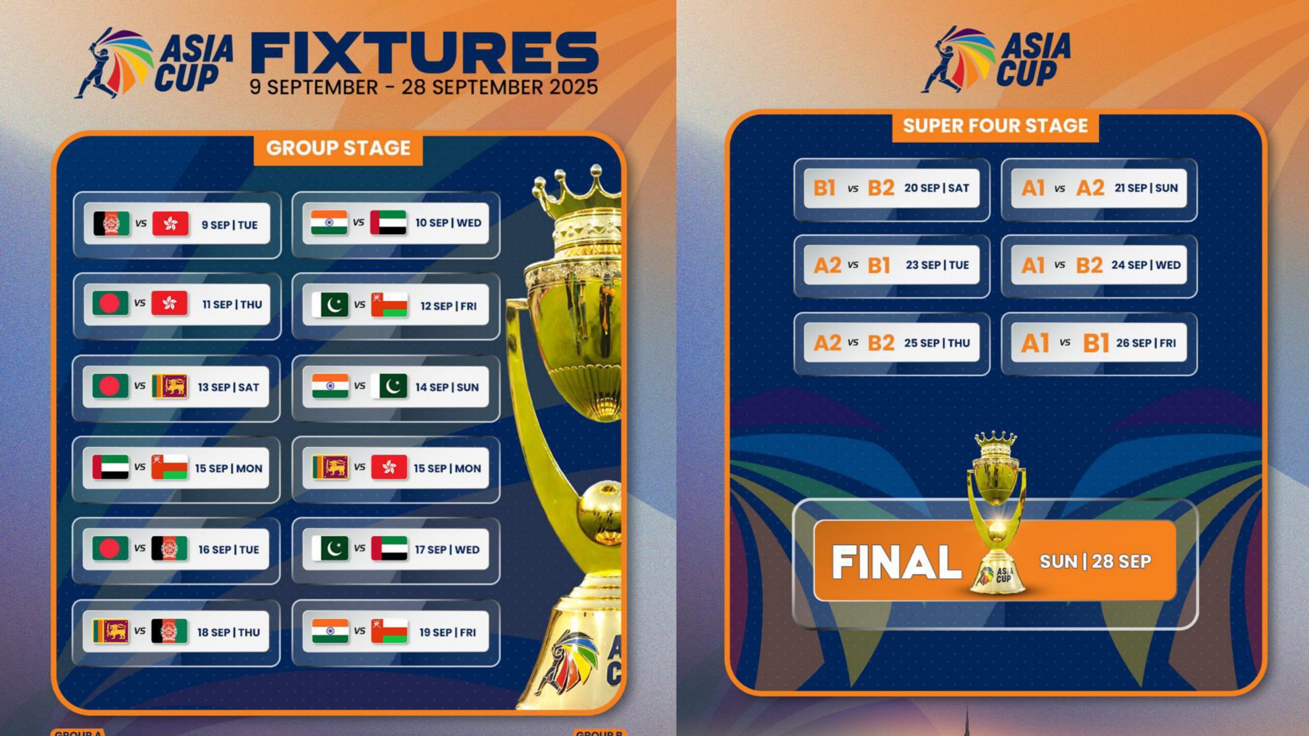 Pakistan and India placed in same group as Asia Cup 2025 schedule announced Pakistan and India placed in same group as Asia Cup 2025 schedule announced