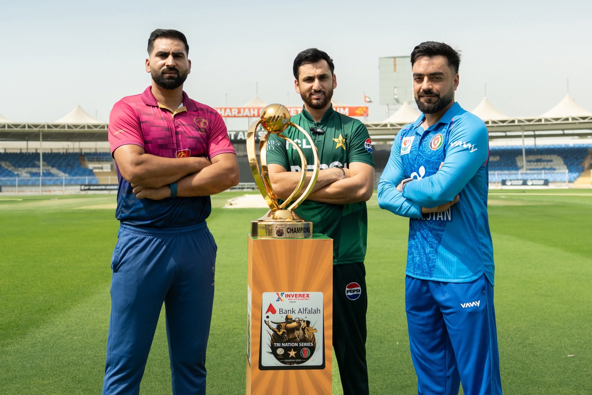 Trophy unveiled for Pakistan-Afghanistan-UAE T20I tri-series in Sharjah Trophy unveiled for Pakistan-Afghanistan-UAE T20I tri-series in Sharjah